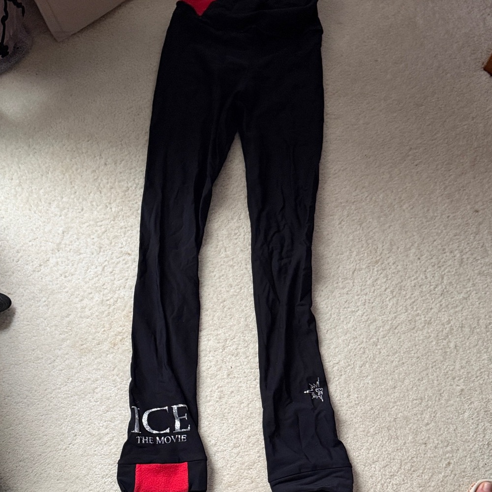Black 'ICE Figure Skating Leggings with Red Waistband